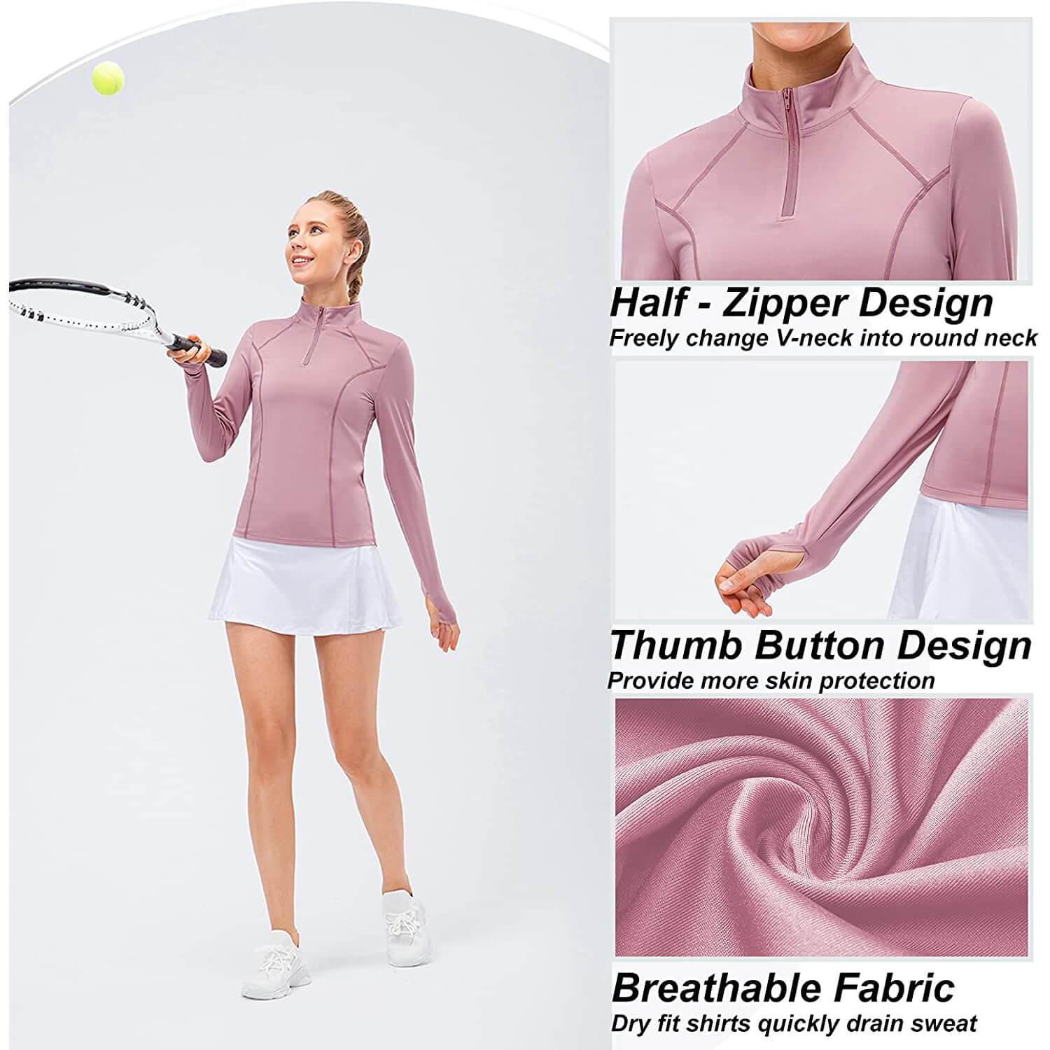Women's 1/4 Zip Workout Long Sleeve Shirts