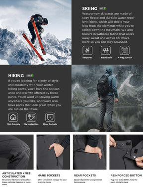 Wespornow Men's-Fleece-Lined-Hiking-Pants Water-Resistance-Snow-Ski-Pants Softshell Snowboarding Pants for Winter, Outdoor