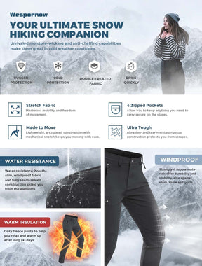 Wespornow Women's-Fleece-Lined-Hiking-Pants Snow-Ski-Pants Water-Resistance-Outdoor-Softshell-Insulated for Winter