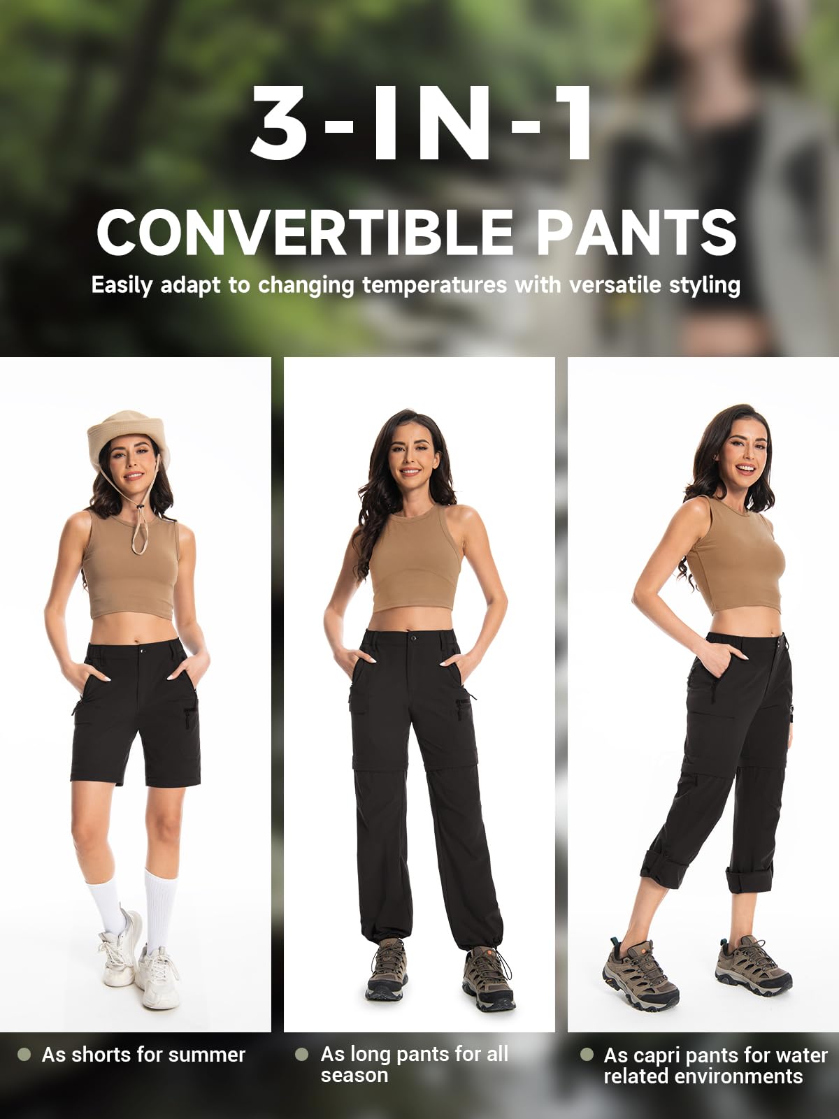 Wespornow Women's-Hiking-Pants Convertible-Zip-Off-Quick-Dry-Pants for Cargo, Camping, Travel, Outdoor, Fishing, Safari