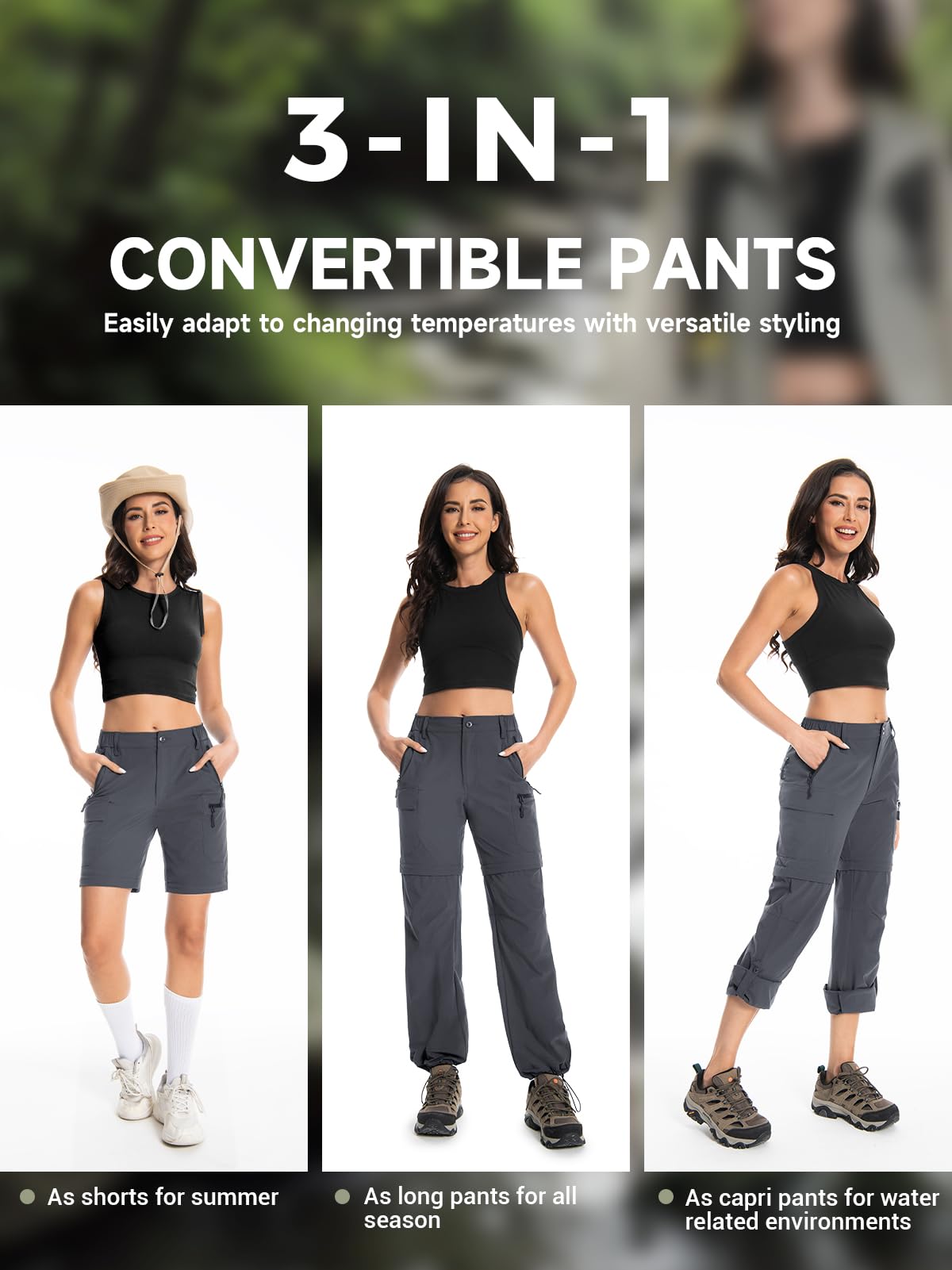 Wespornow Women's-Hiking-Pants Convertible-Zip-Off-Quick-Dry-Pants for Cargo, Camping, Travel, Outdoor, Fishing, Safari
