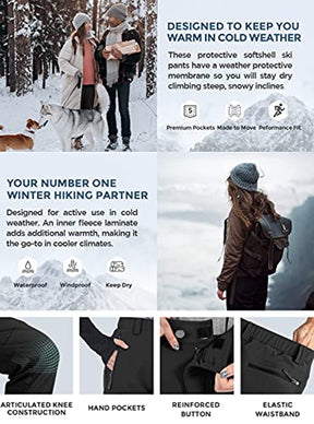 Women Waterproof Snow ski Hiking Pants Winter Insulated Warm Outdoor Fleece Lined with Zipper Pockets