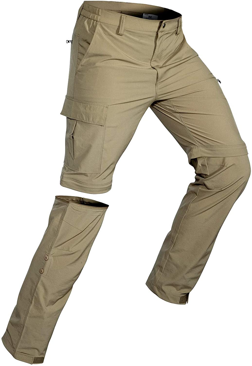 Wespornow Men's-Convertible-Hiking-Pants Quick Dry Lightweight Zip Off Breathable Cargo Pants for Outdoor, Fishing, Safari Khaki / Small