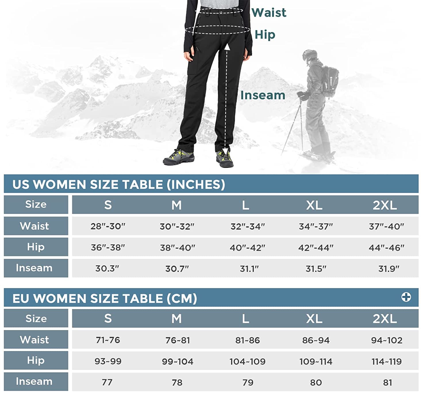 Snow Ski Pants for Women - Women's Warm Fleece Lined Waterproof Windproof  Thicken Insulated Outdoor Hiking Pants