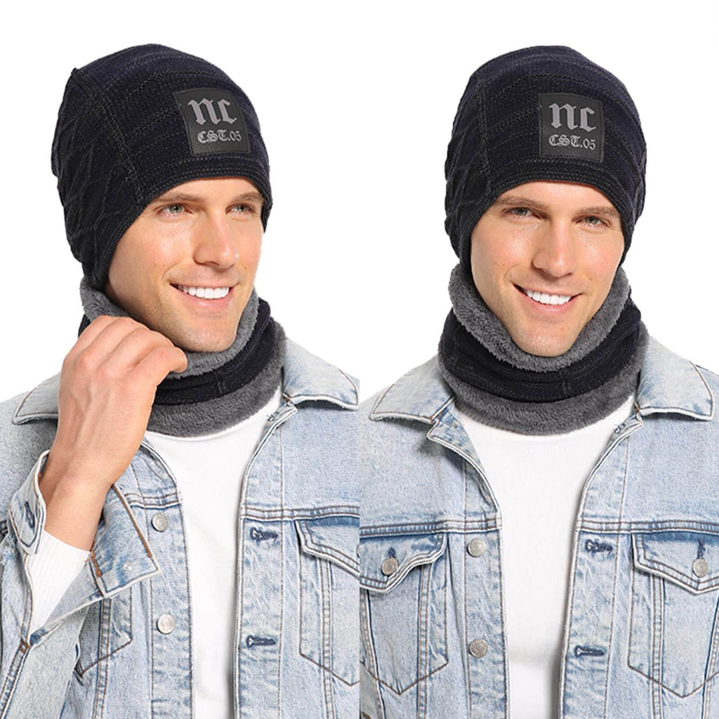 Fleece Lined Winter Beanie Hat Scarf Set 