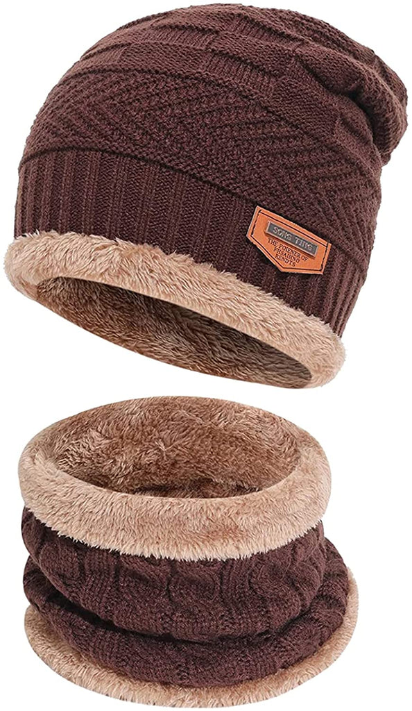 Fleece Lined Winter Beanie Hat Scarf Set 01