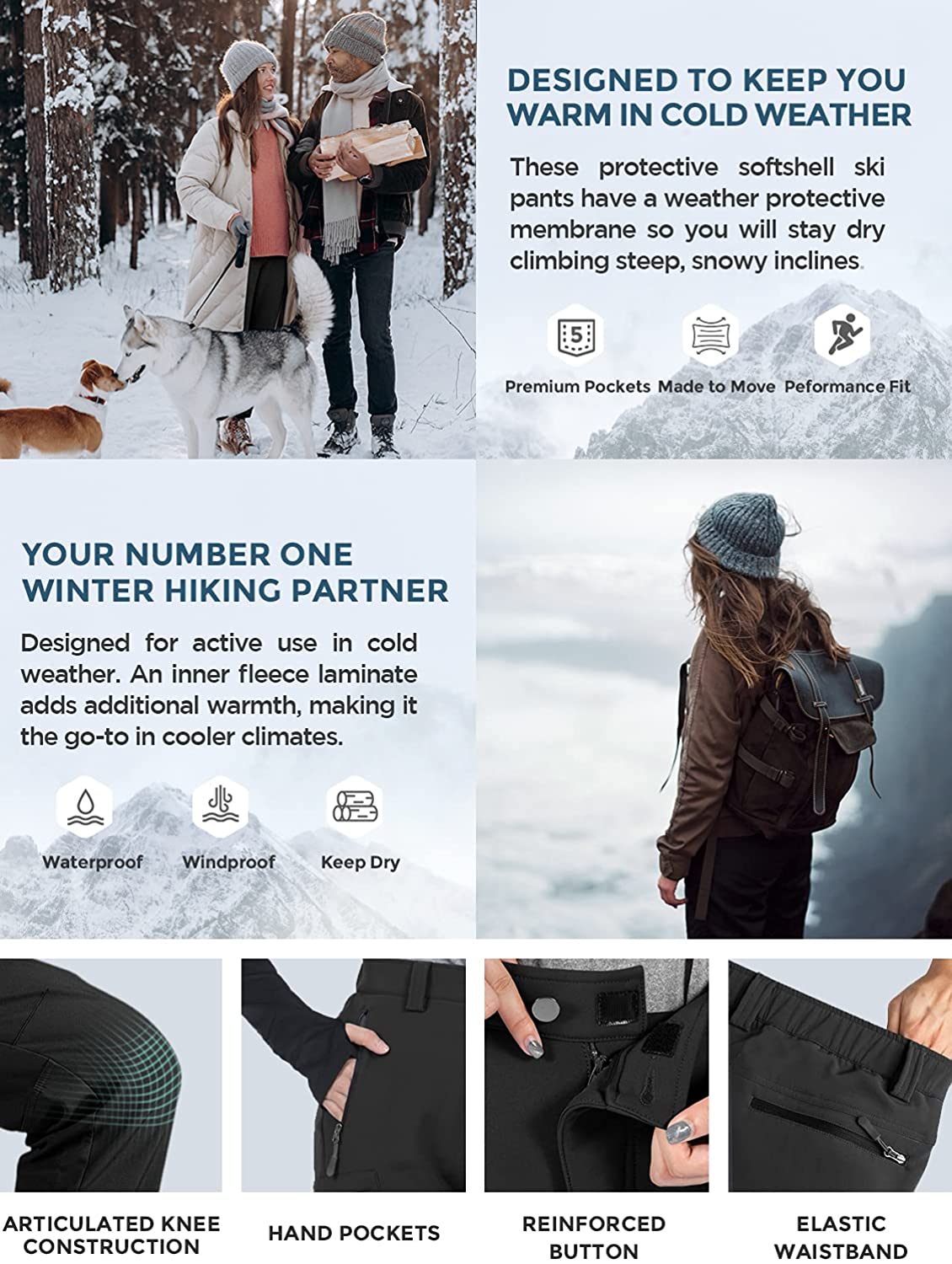 Wespornow Pantalones de esquí de nieve para mujer para invierno al aire  libre, forro polar, resistentes al agua, pantalones aislados con bolsillos  con
