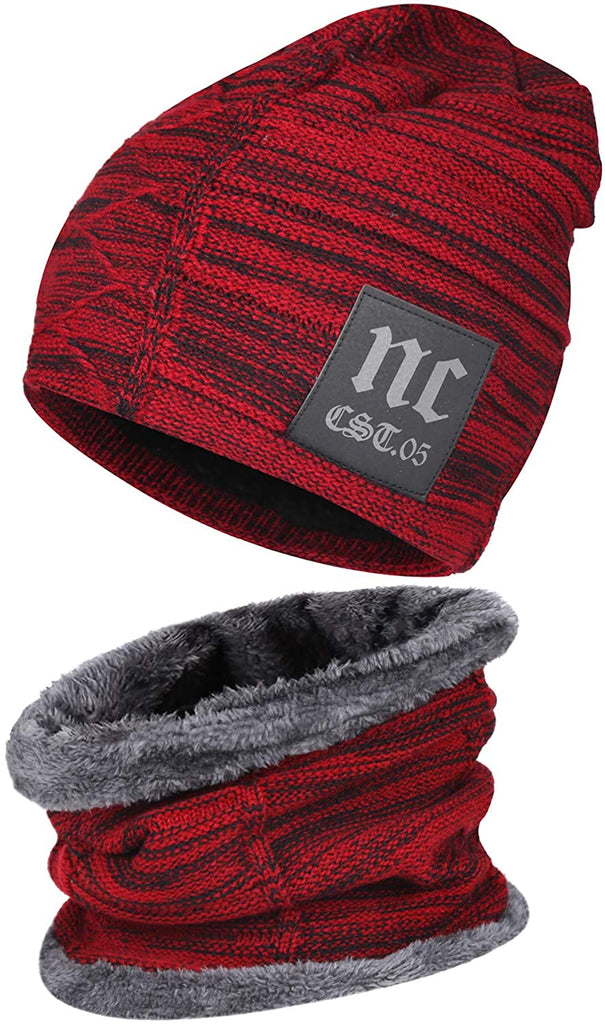 Fleece Lined Winter Beanie Hat Scarf Set 01