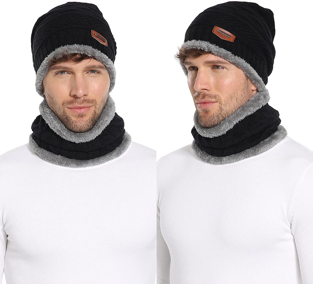Fleece Lined Winter Beanie Hat Scarf Set 01