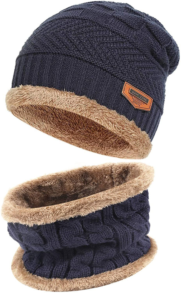 Fleece Lined Winter Beanie Hat Scarf Set 01