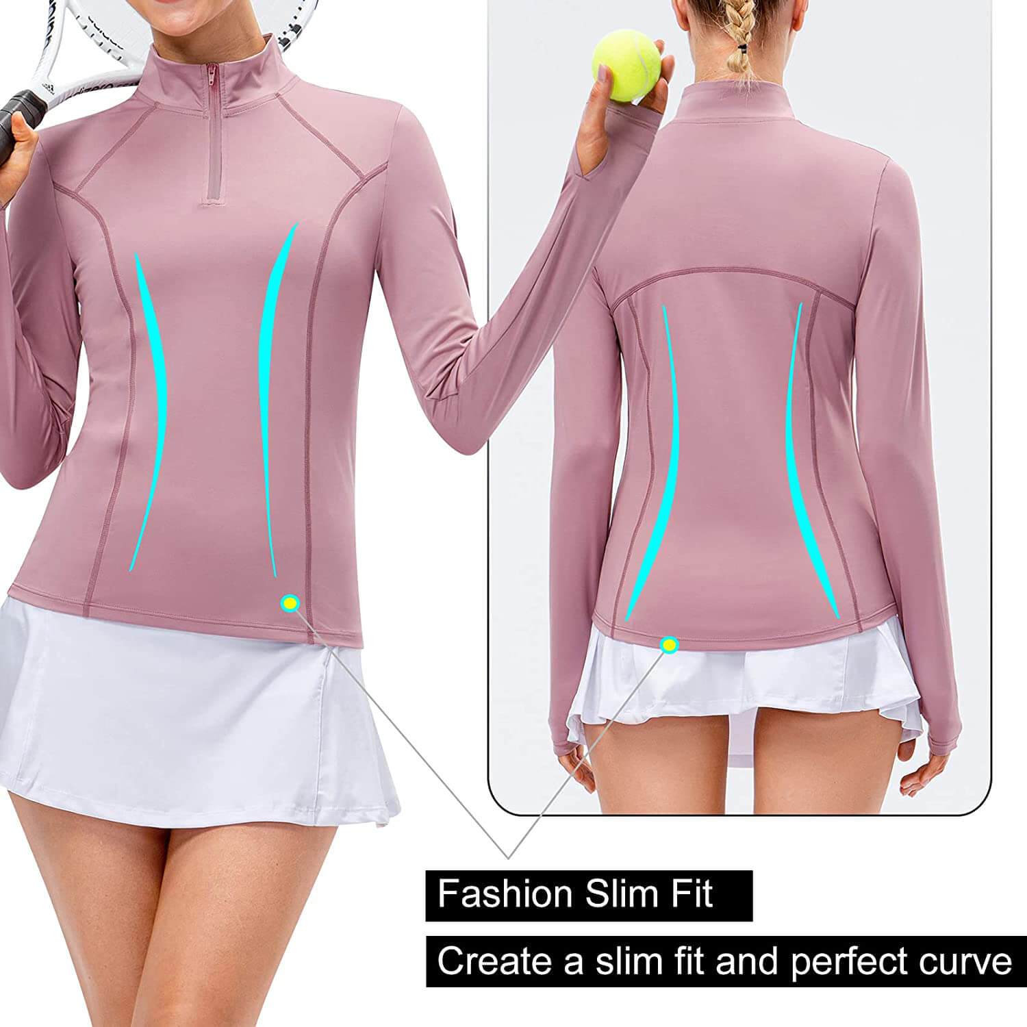 Women's 1/4 Zip Workout Long Sleeve Shirts